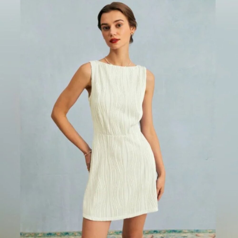 NWT Ripple Textured Sleeveless Cocktail Mini Dress (Med) Clean Girl Minimalist - Picture 1 of 11